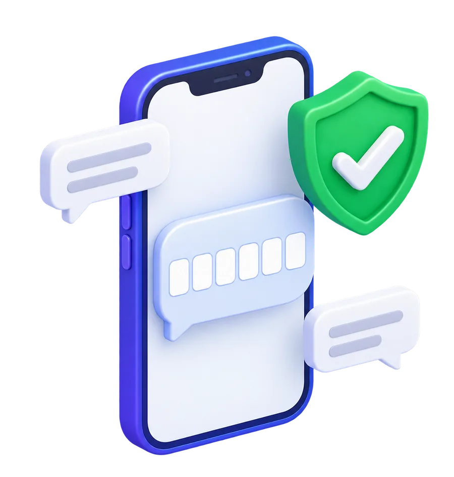 Phone showing a six-digit SMS verification code with a green verified shield